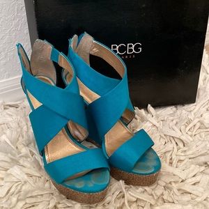 BCBG peacock wedges